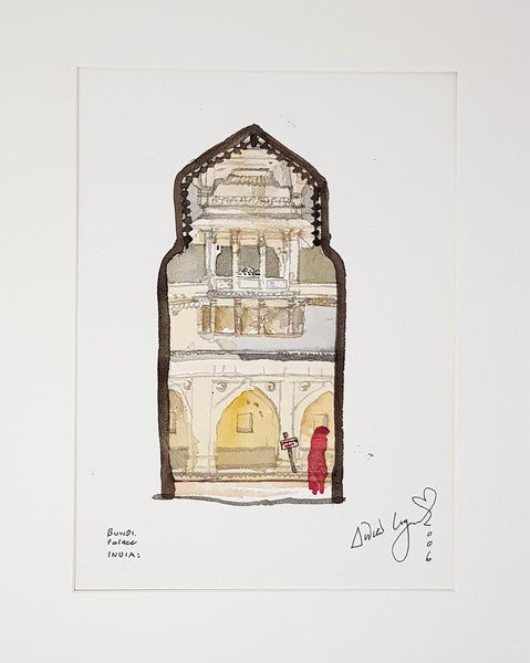 ORIGINAL WATERCOLOUR OF BUNDI PALACE INDIA - ANDREW LOGAN 2006