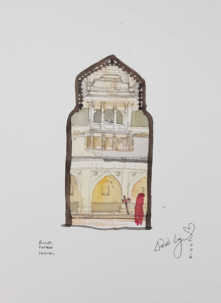 ORIGINAL WATERCOLOUR OF BUNDI PALACE INDIA - ANDREW LOGAN 2006