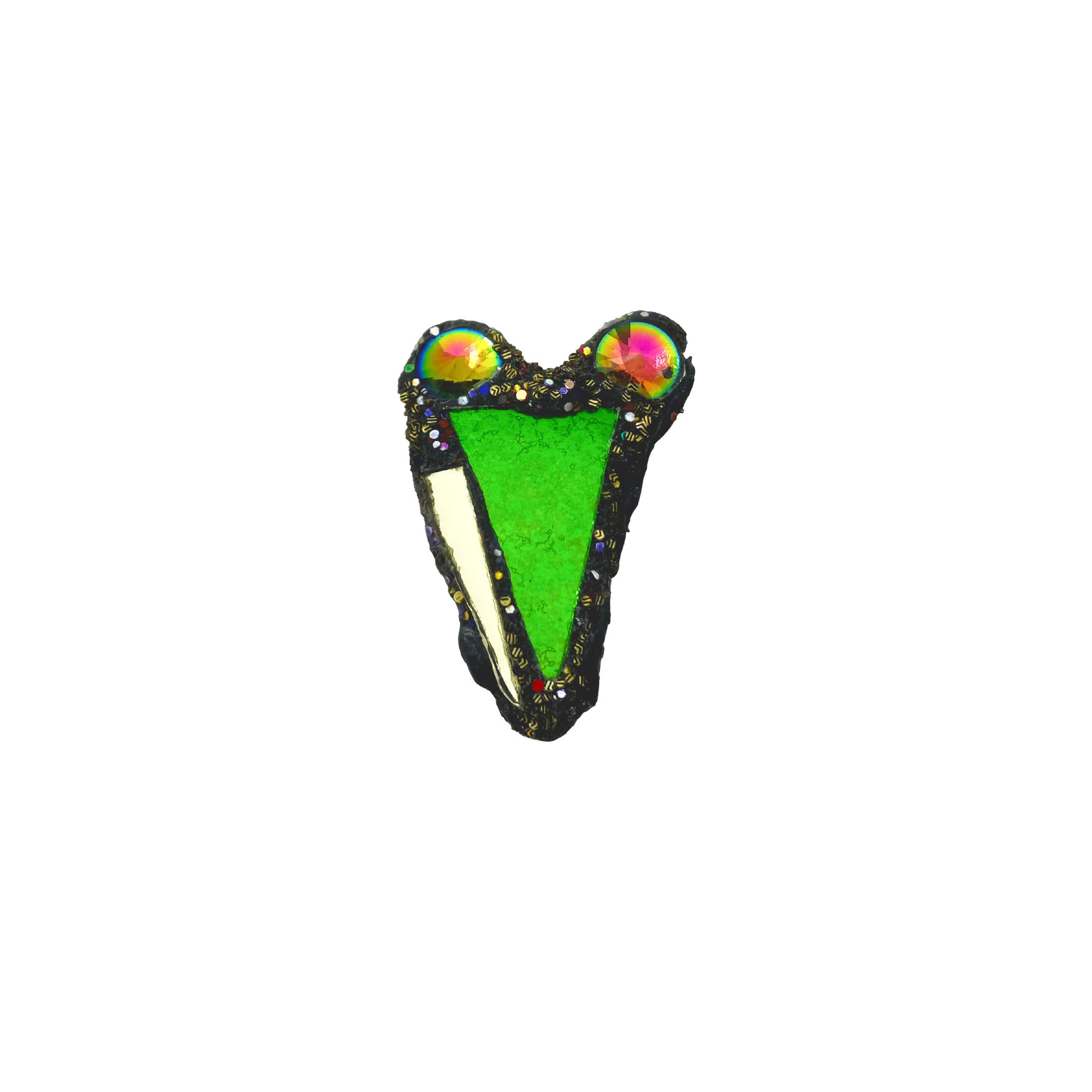 TINY GREEN HEART BROOCH WITH CRYSTALS, 2022