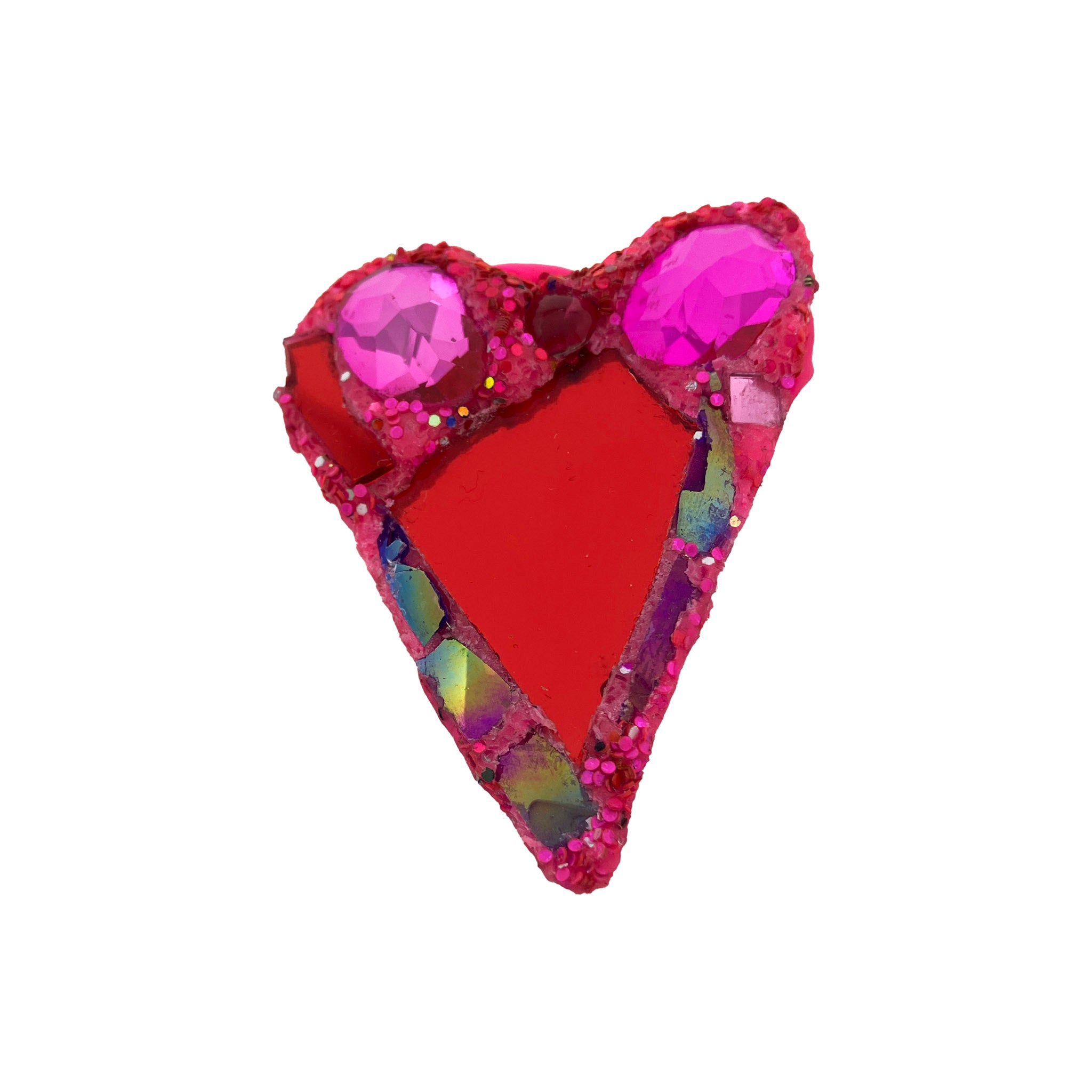 PINK & RED CRYSTAL IRIDESCENT HEART BROOCH, 2023