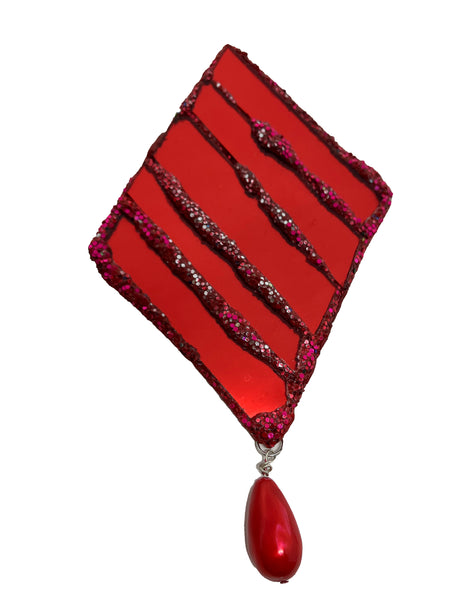 "SPLIT" - RED DIAMOND DANGLING BROOCH, 2024