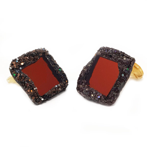 BRONZE SQUARE CLIP-ON EARRINGS