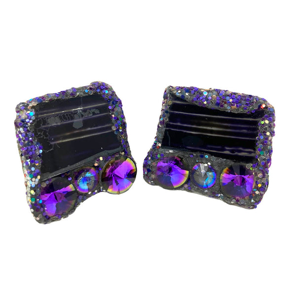PURPLE SQUARE CRYSTAL CLIP-ON EARRINGS