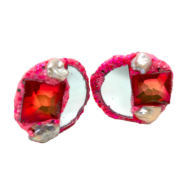 PINK AND PEARL CLIP-ON EARRINGS