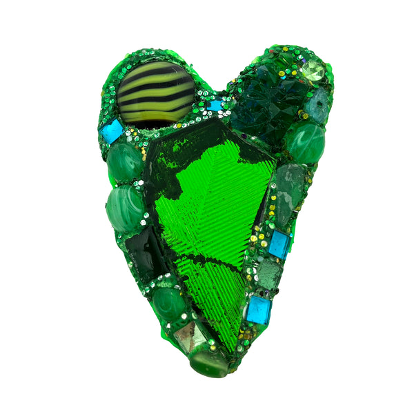 GREEN HEART BROOCH WITH TIGER STONE, 2022