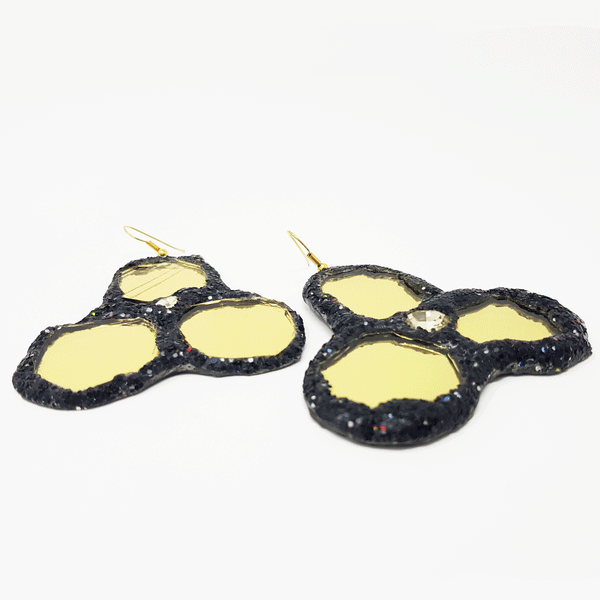 BLACK AND GOLD CLOVER / HIVE EARRINGS, 2006