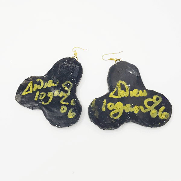 BLACK AND GOLD CLOVER / HIVE EARRINGS, 2006