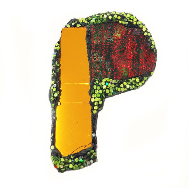 LETTER P - RED AND ORANGE BROOCH