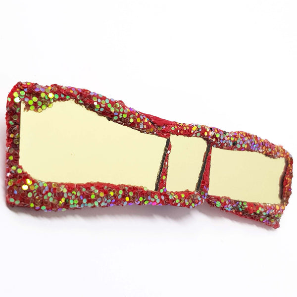 RED AND GOLD STRAIGHT BOW TIE BROOCH