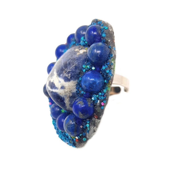 BLUE MARBLED STONE RING