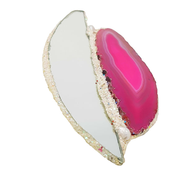 PINK AGATE & MIRROR BROOCH - HEART AND HIP