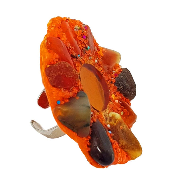 ORANGE AND STONE ROUND COCKTAIL RING