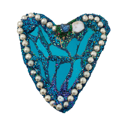 GREECE VI - Turquoise Heart with Swimmer & Pearls Brooch, 2022