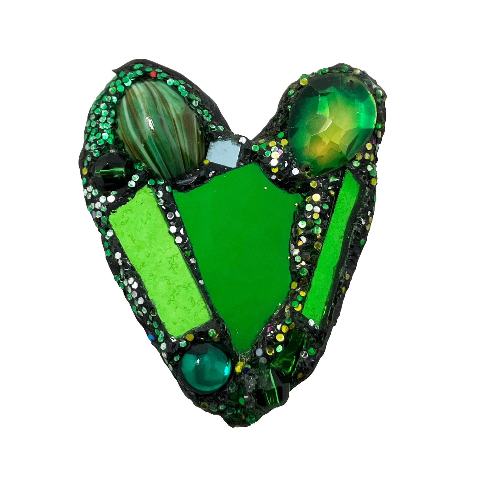 GREEN HEART BROOCH WITH MARBLE, 2022