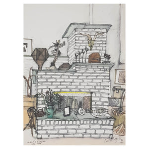 ORIGINAL WATERCOLOUR OF MARC'S FIREPLACE - BY ANDREW LOGAN 1992