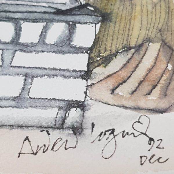 ORIGINAL WATERCOLOUR OF MARC'S FIREPLACE - BY ANDREW LOGAN 1992