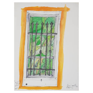 ORIGINAL WATERCOLOUR OF PLANTS BEHIND BARS - BY ANDREW LOGAN 1992