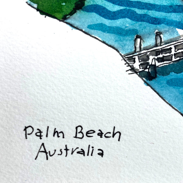 ORIGINAL WATERCOLOUR OF PALM BEACH IN AUSTRALIA - ANDREW LOGAN 1995